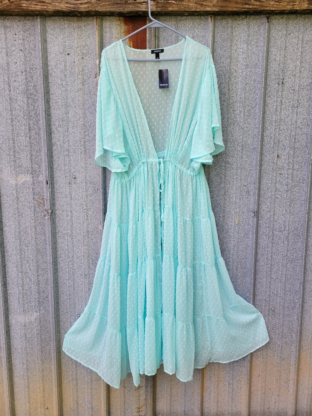 torrid Aqua Swiss Dot Dress with Flutter Detail